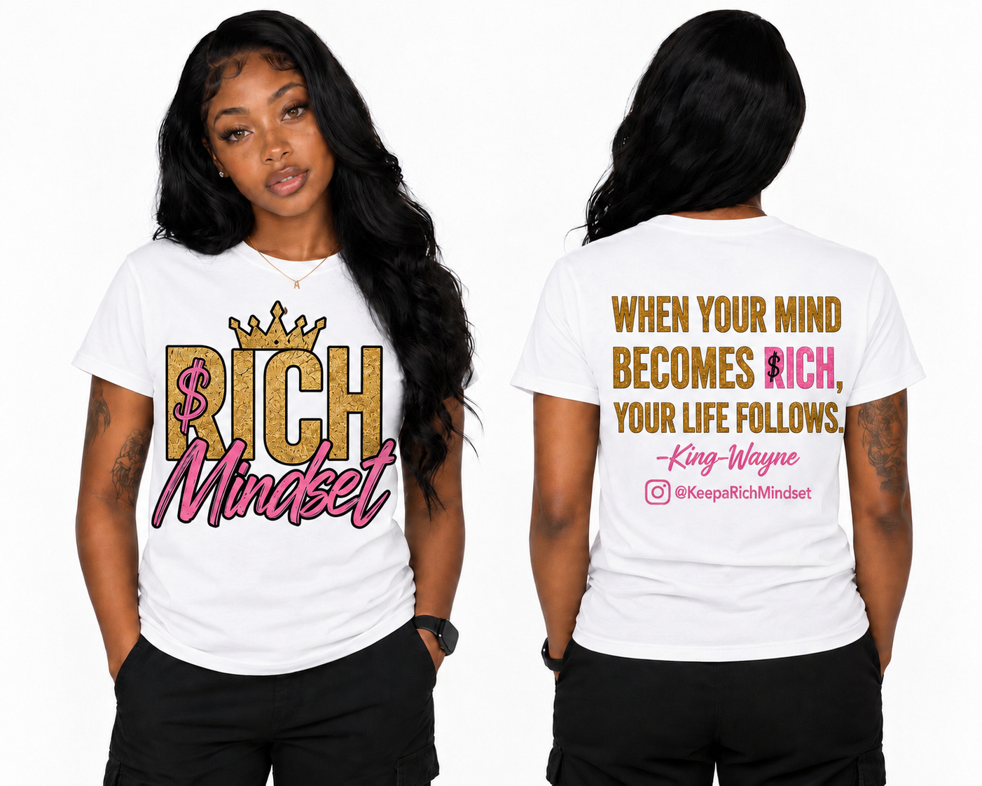 Gold/Pink Rich Mind$et Signature Motivation Tee