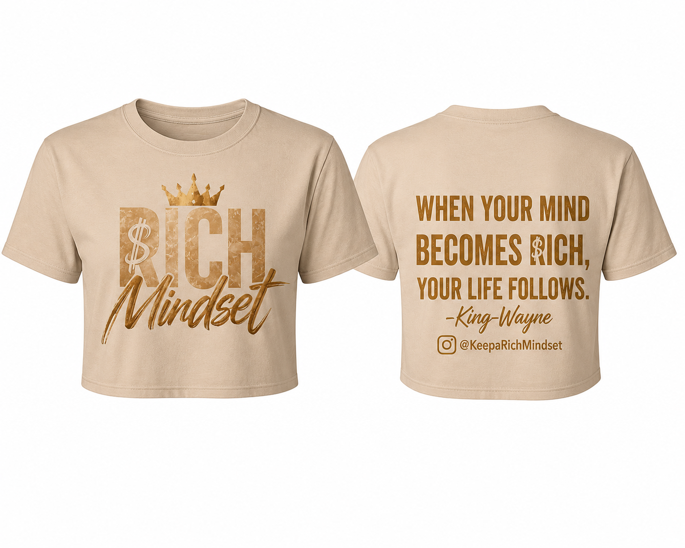 Women’s Crop Top Tan/Gold Rich Mind$et Signature Motivation Tee