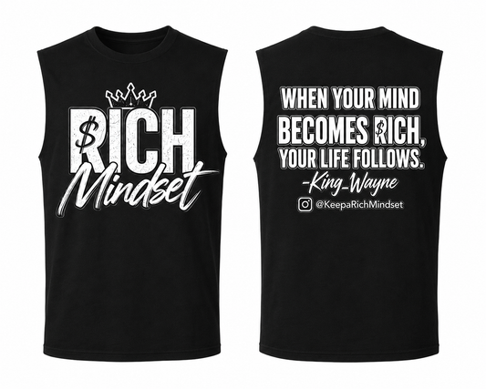 Men’s Cutoff Sleeve Black/White Rich Mind$et Signature Motivation Tee