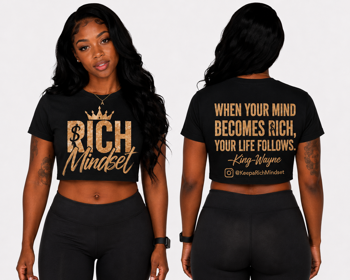 Women’s Crop Top Tan Rich Mind$et Signature Motivation Tee