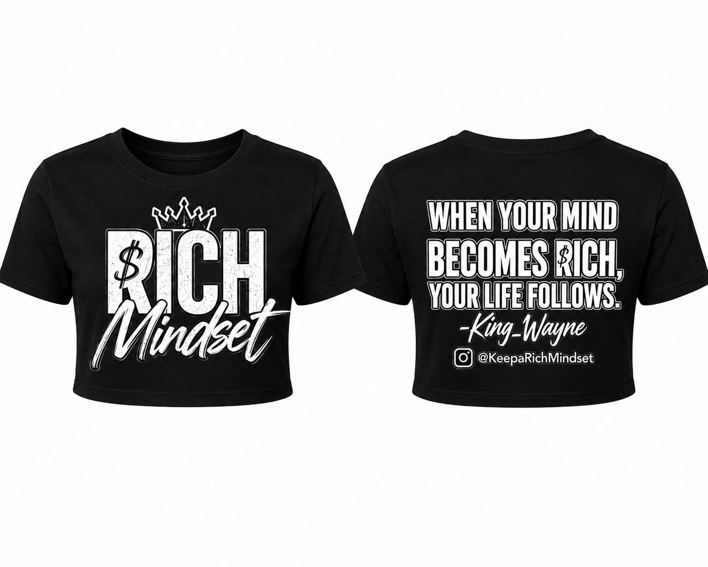 Women’s Crop Top black & White Rich Mind$et Signature Motivation Tee