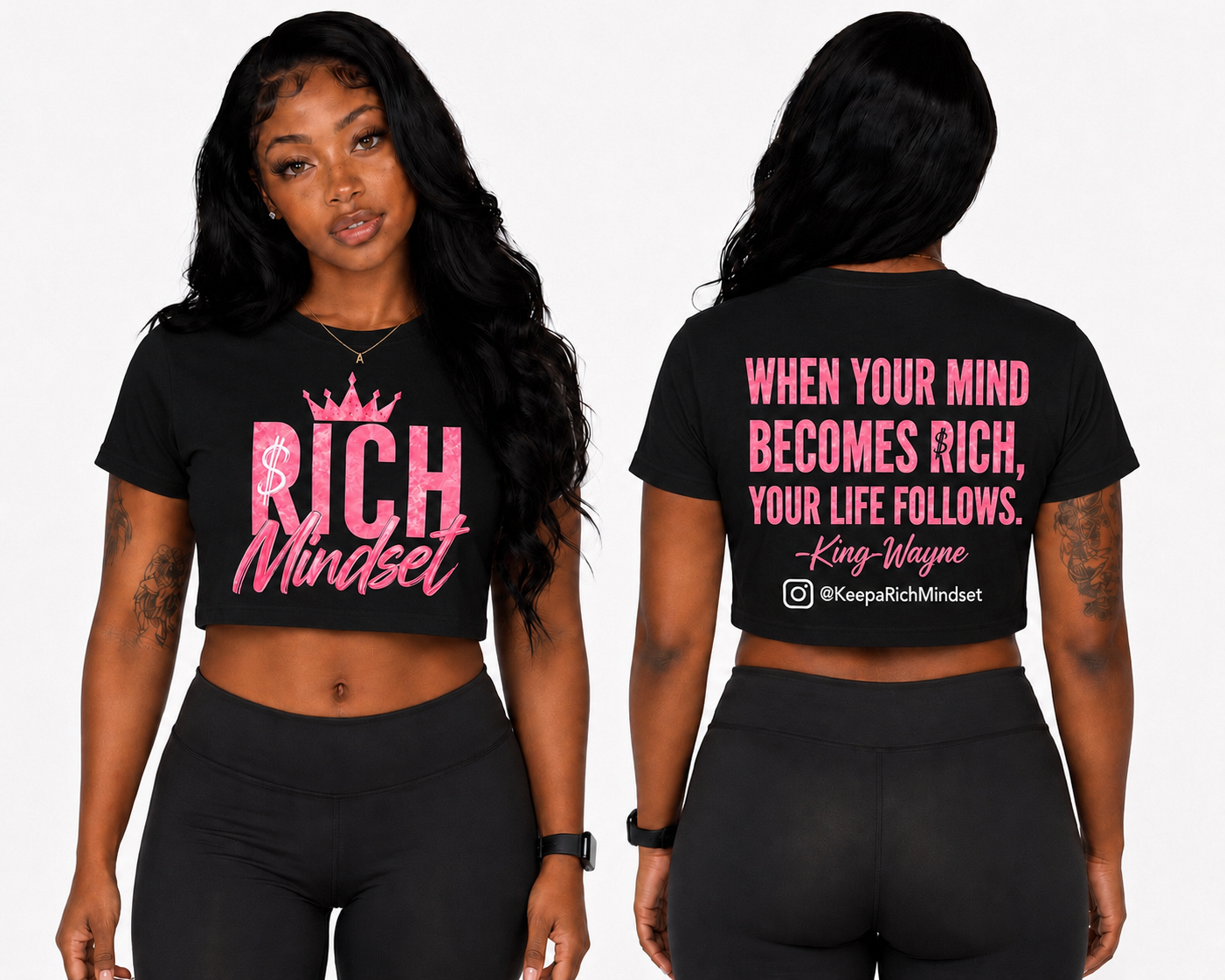 Women’s Crop Top Pink Rich Mind$et Signature Motivation Tee