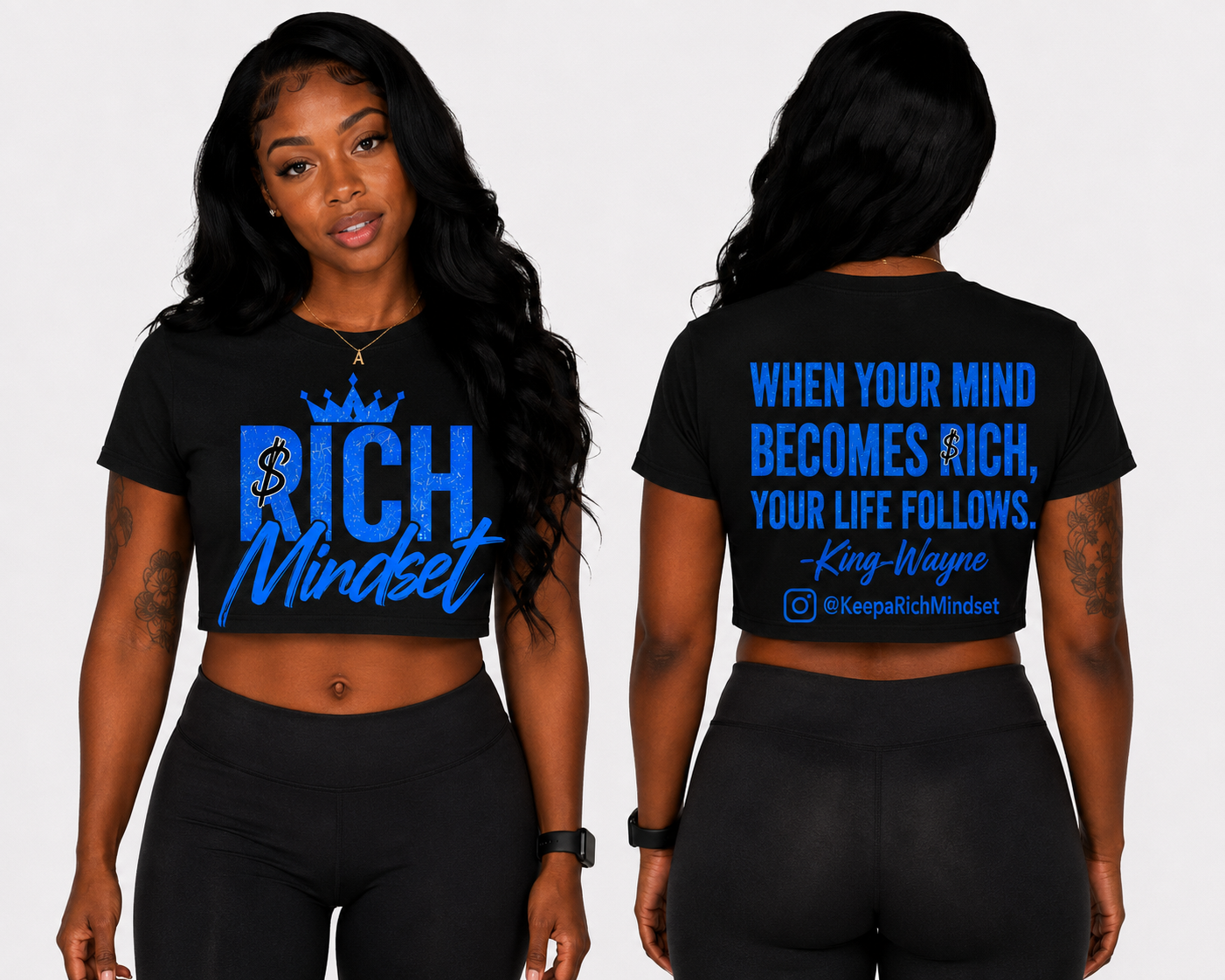 Women’s Crop Top Blue Rich Mind$et Signature Motivation Tee