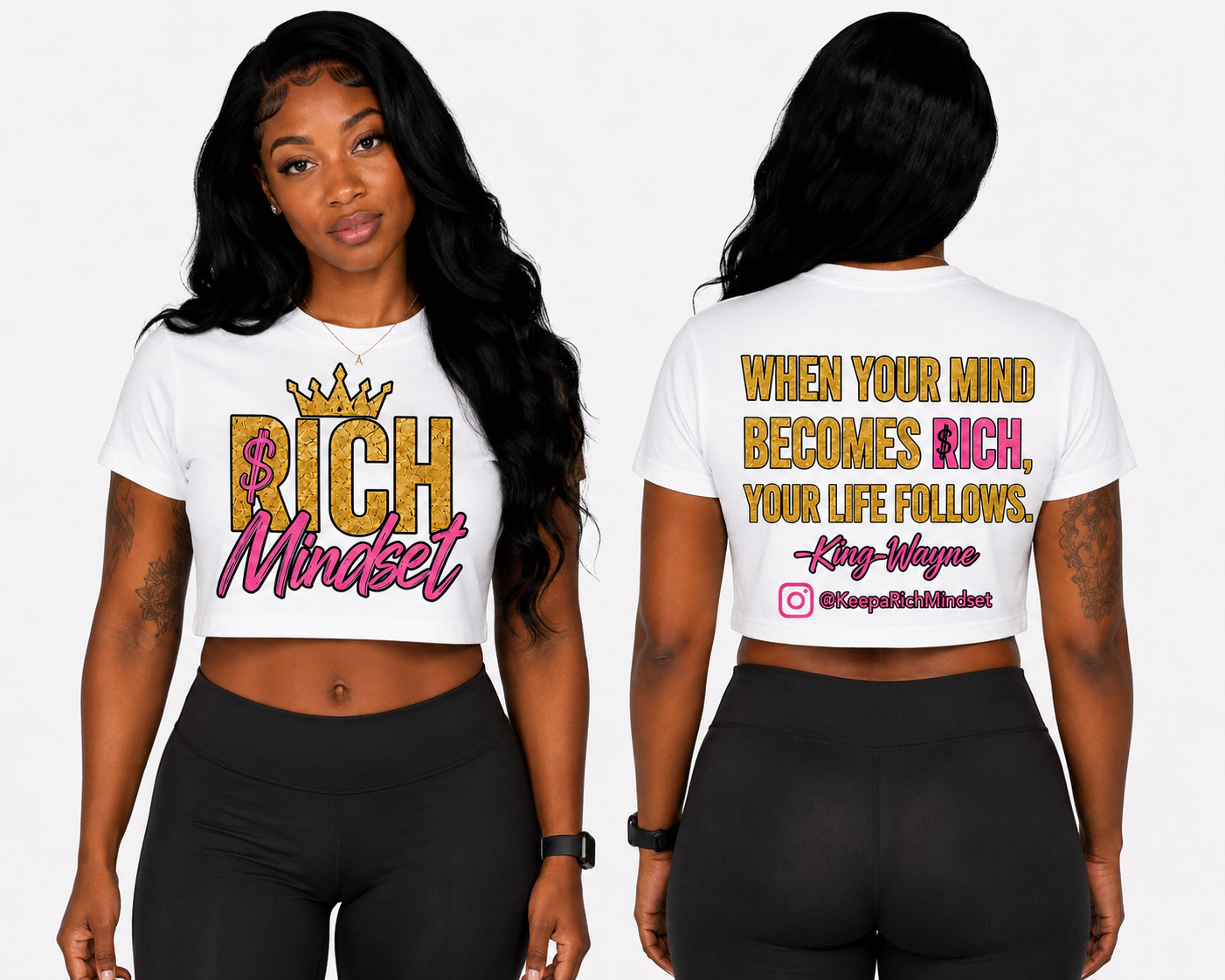 Women’s Crop Top Pink/Gold Rich Mind$et Signature Motivation Tee