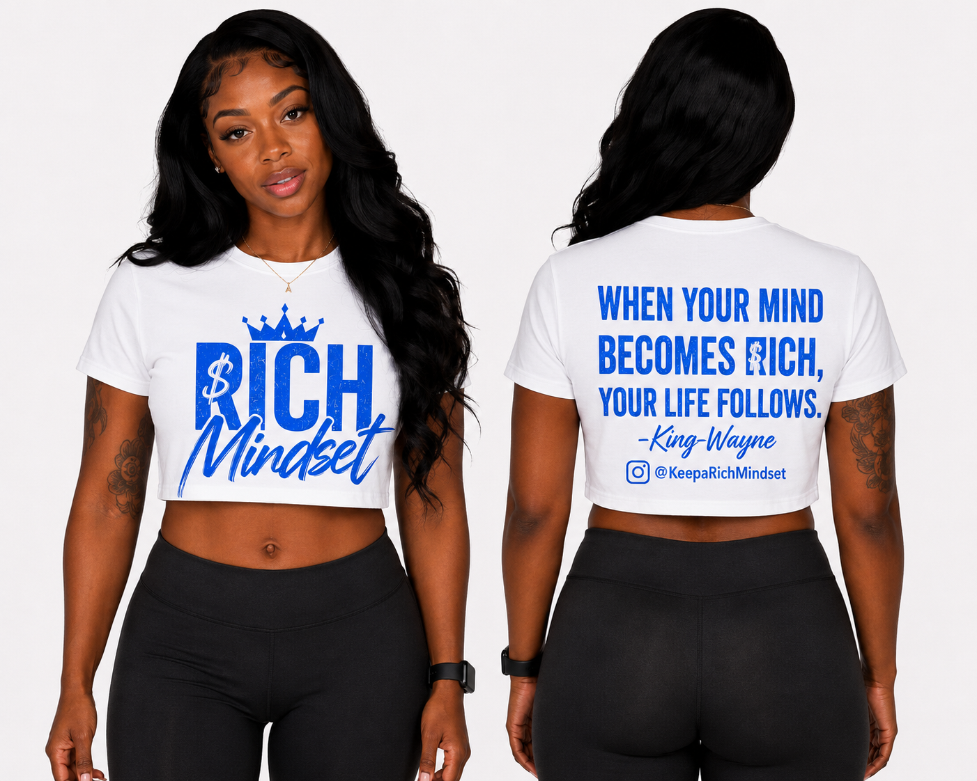 Women’s Crop Top Blue Rich Mind$et Signature Motivation Tee