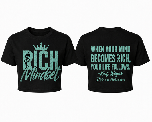 Women’s Crop Top Turquoise Rich Mind$et Signature Motivation Tee