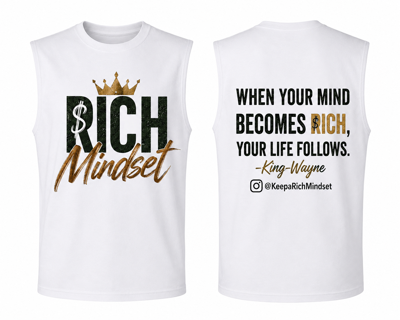 Men’s Cutoff Sleeve Tan & white Rich Mind$et Signature Motivation Tee