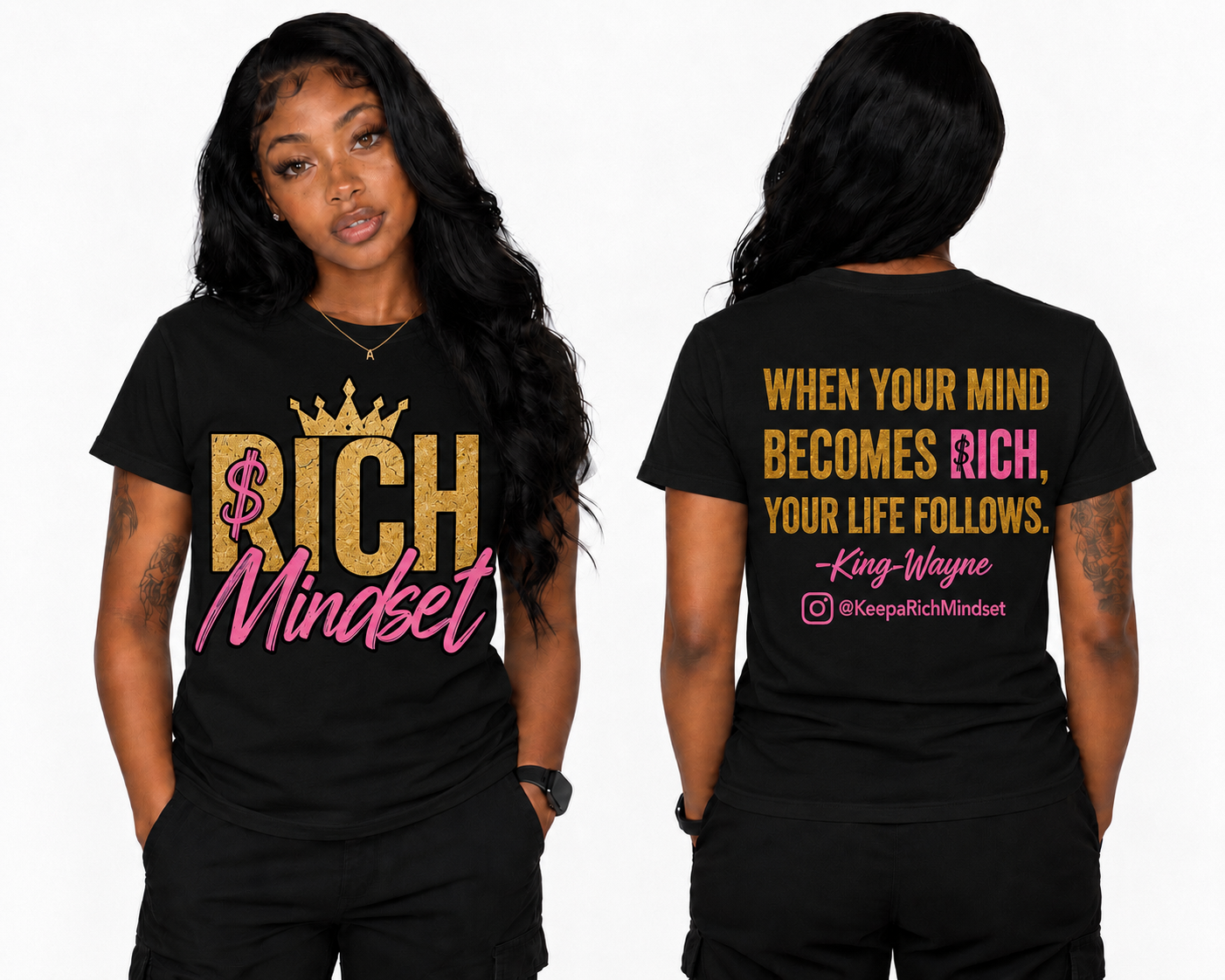 Gold/Pink Rich Mind$et Signature Motivation Tee