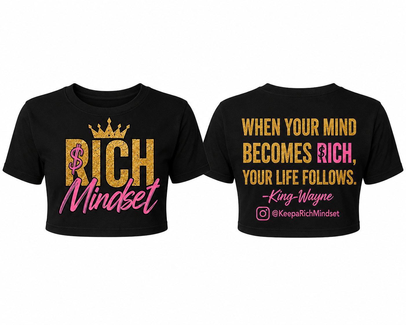 Women’s Crop Top Pink/Gold Rich Mind$et Signature Motivation Tee