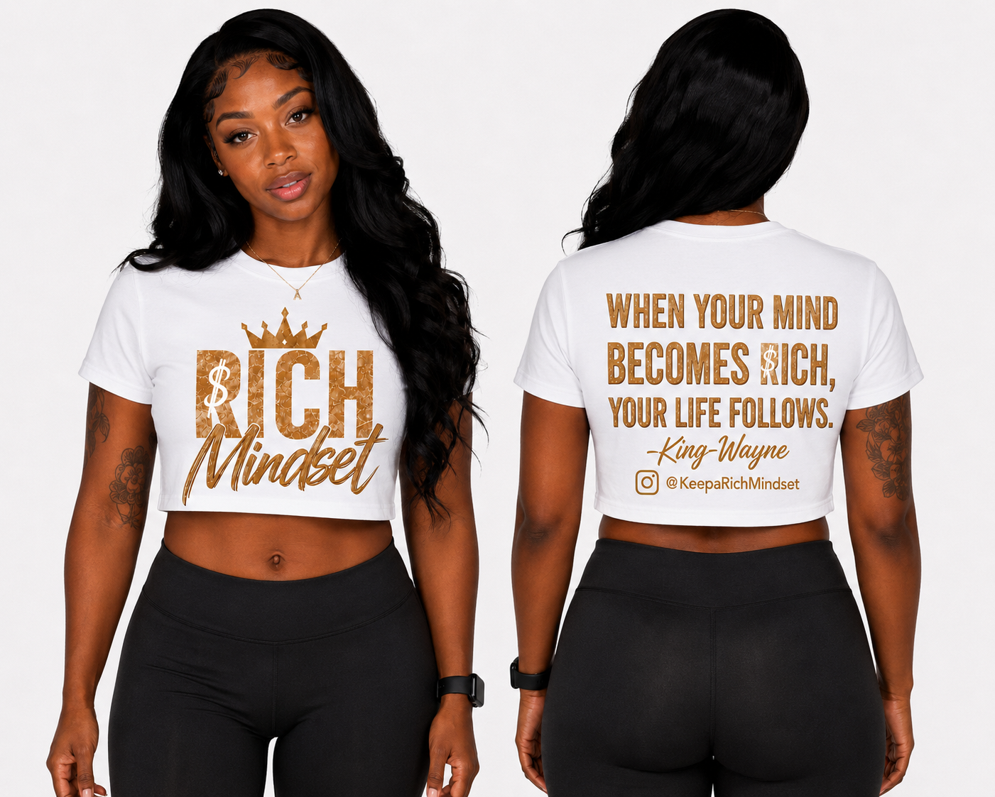 Women’s Crop Top Tan Rich Mind$et Signature Motivation Tee