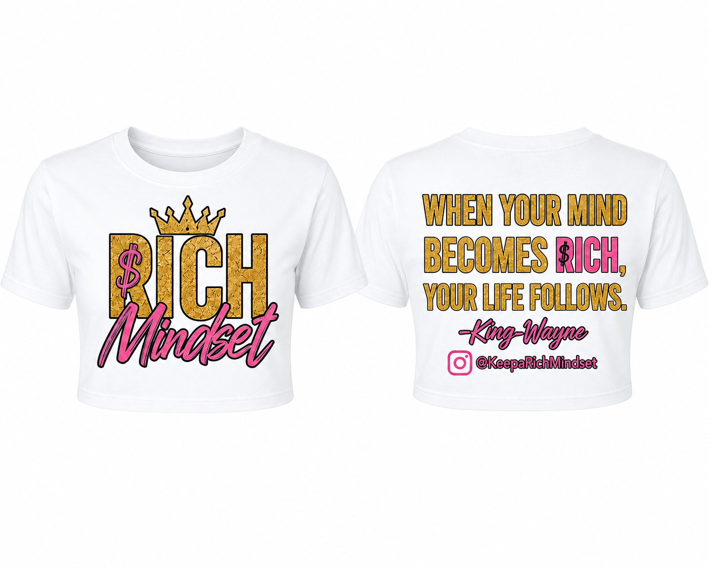 Women’s Crop Top Pink/Gold Rich Mind$et Signature Motivation Tee