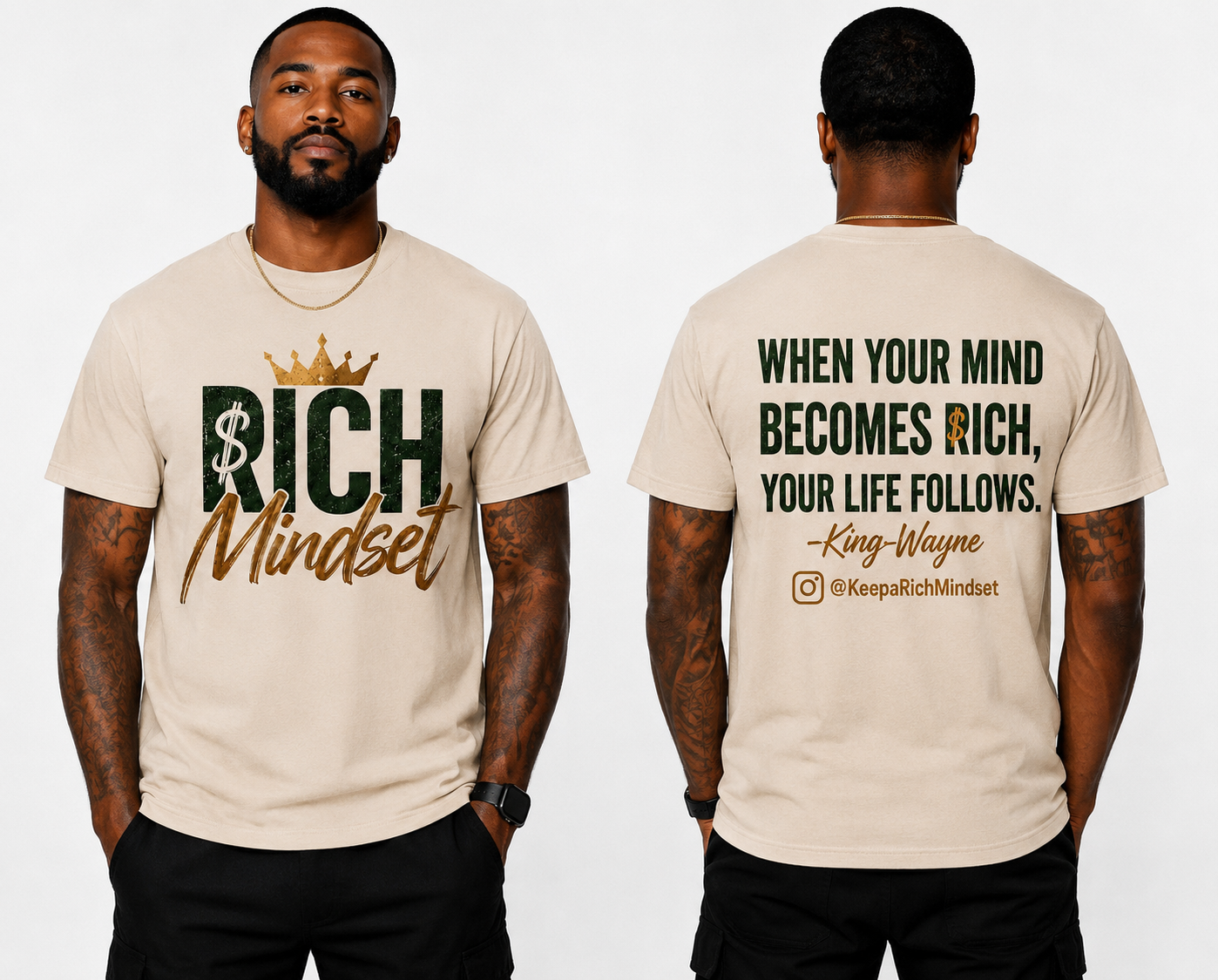 Forest green/gold Rich Mind$et Signature Motivation Tee