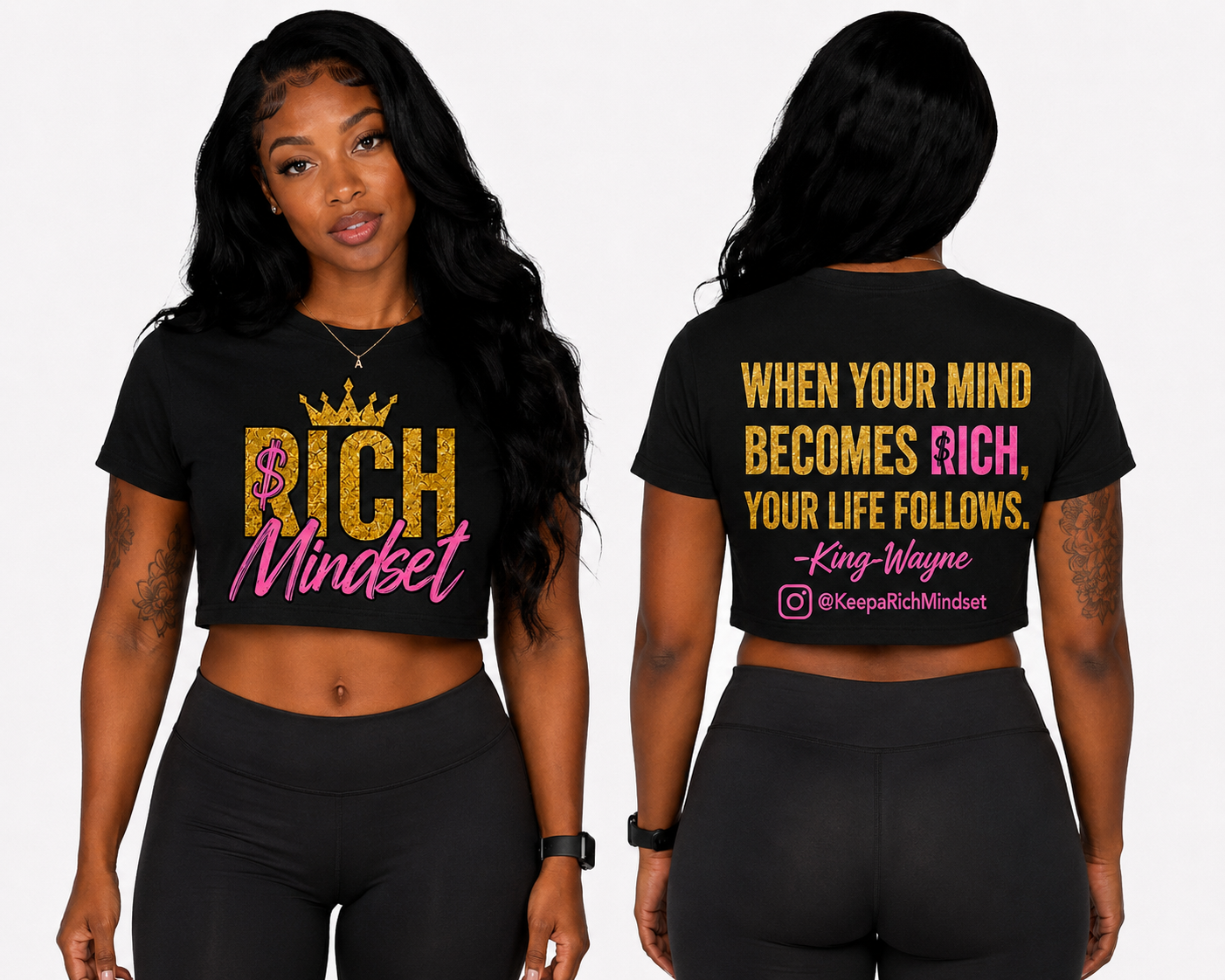 Women’s Crop Top Pink/Gold Rich Mind$et Signature Motivation Tee