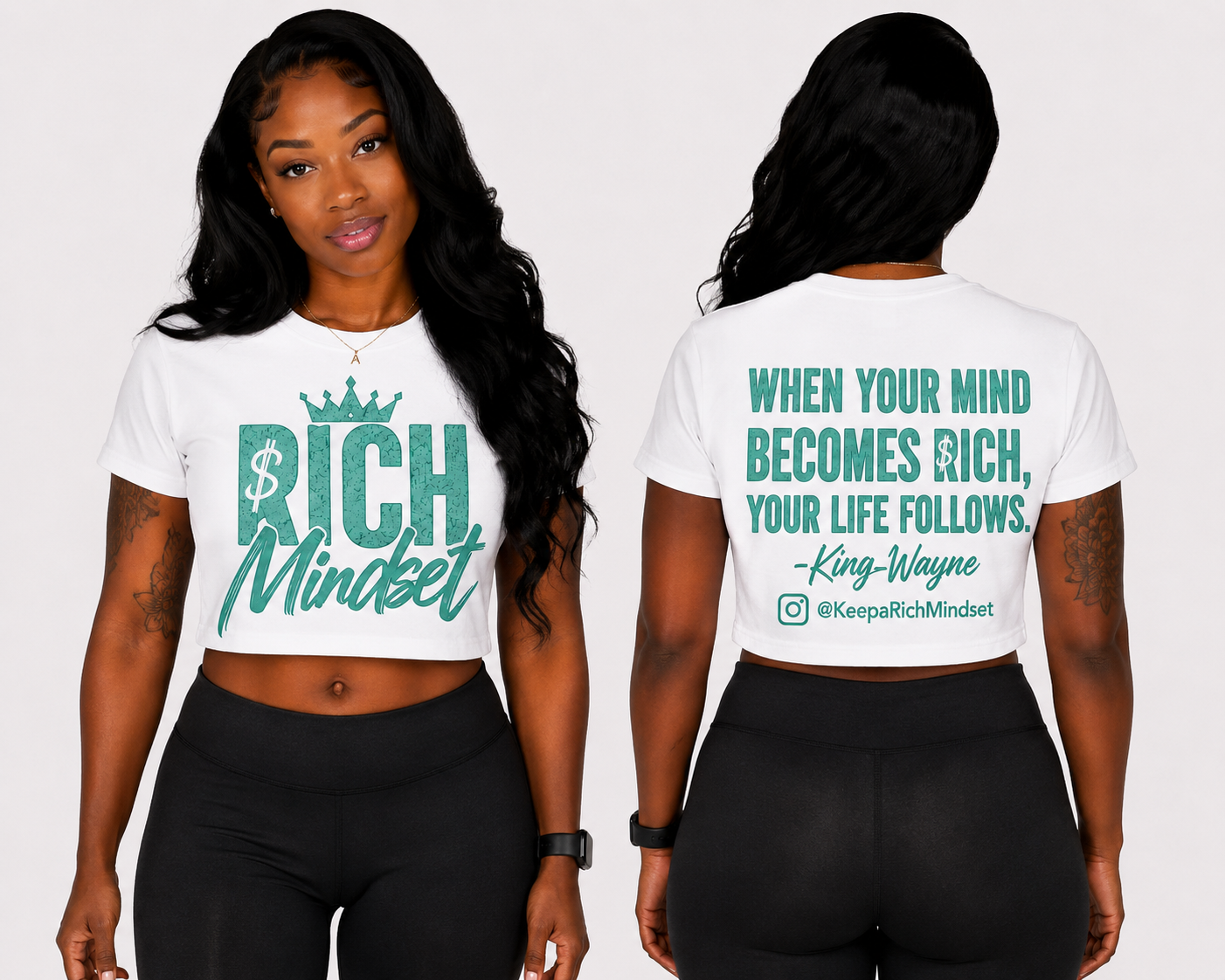 Women’s Crop Top Turquoise Rich Mind$et Signature Motivation Tee