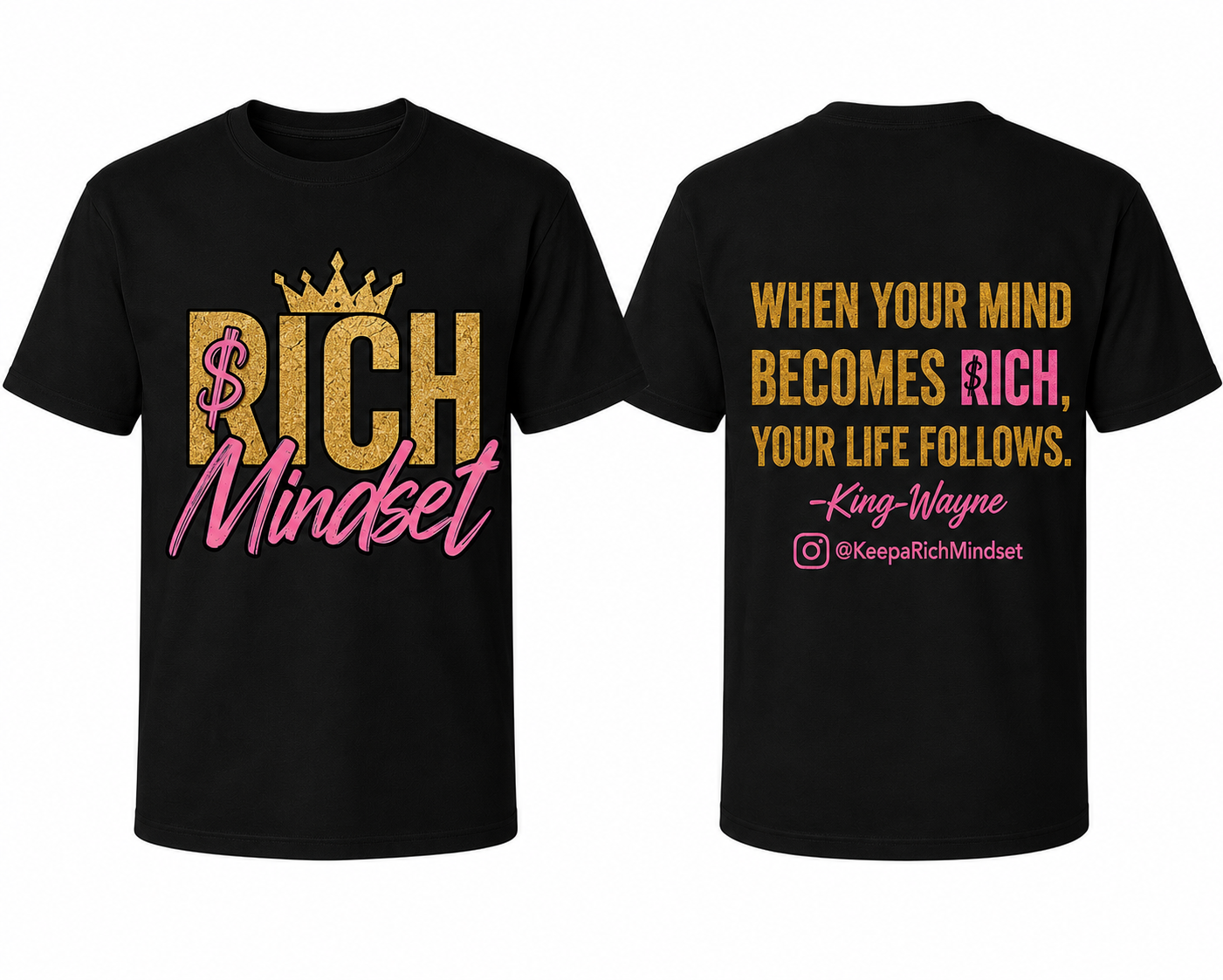 Gold/Pink Rich Mind$et Signature Motivation Tee