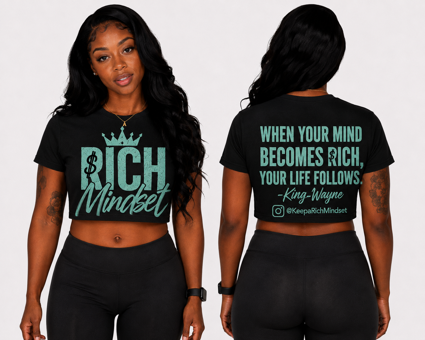 Women’s Crop Top Turquoise Rich Mind$et Signature Motivation Tee