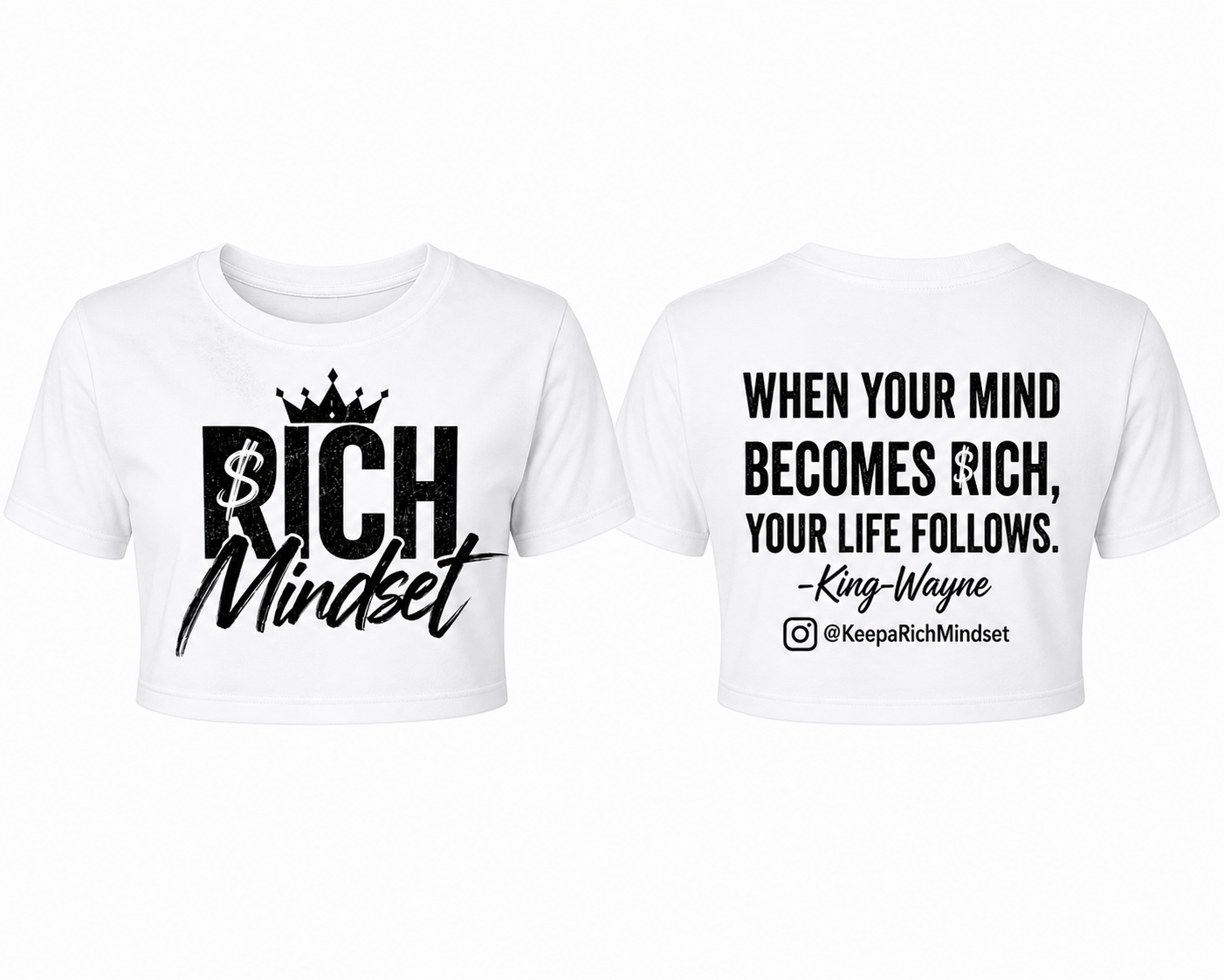 Women’s Crop Top black & White Rich Mind$et Signature Motivation Tee