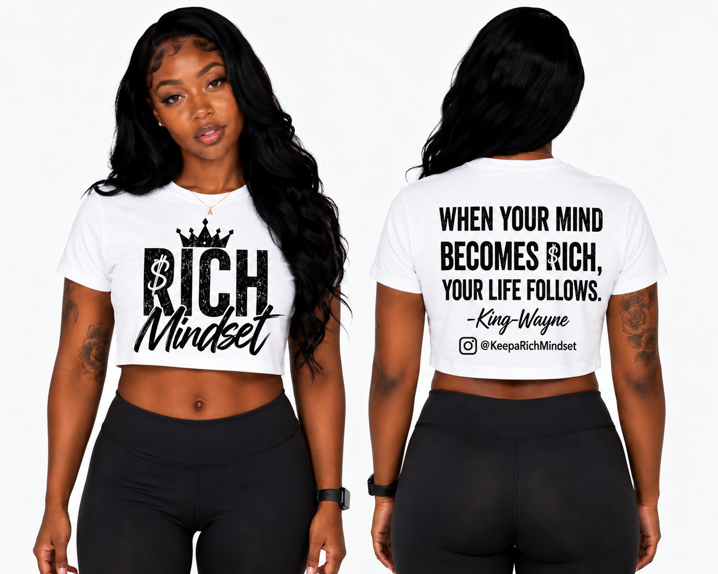 Women’s Crop Top black & White Rich Mind$et Signature Motivation Tee
