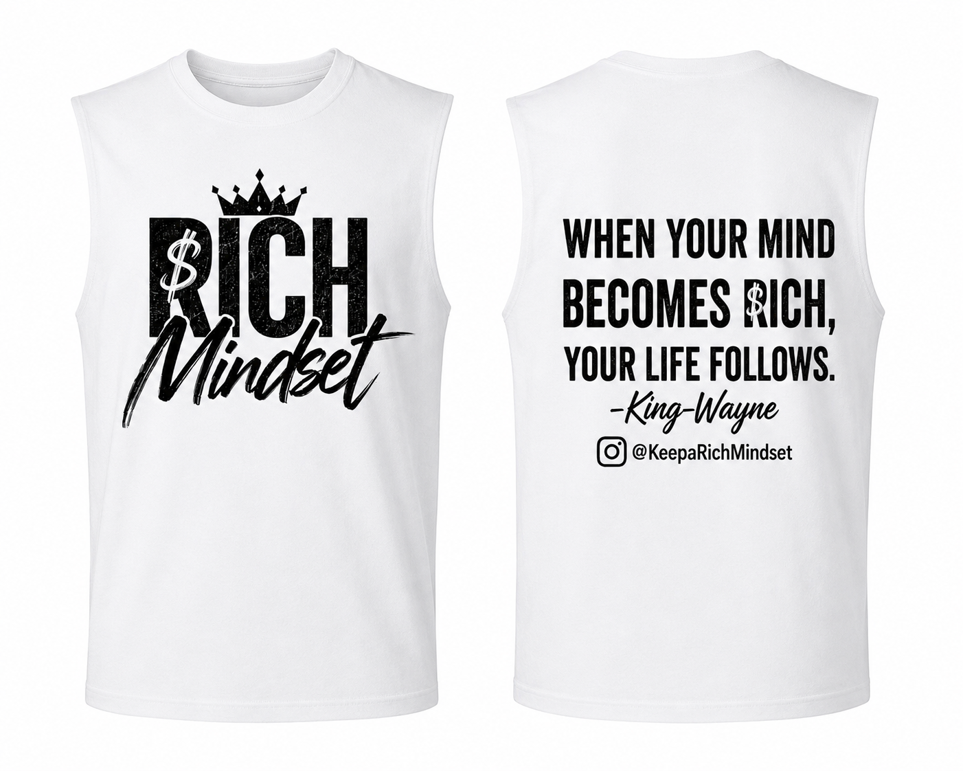 Men’s Cutoff Sleeve Black/White Rich Mind$et Signature Motivation Tee