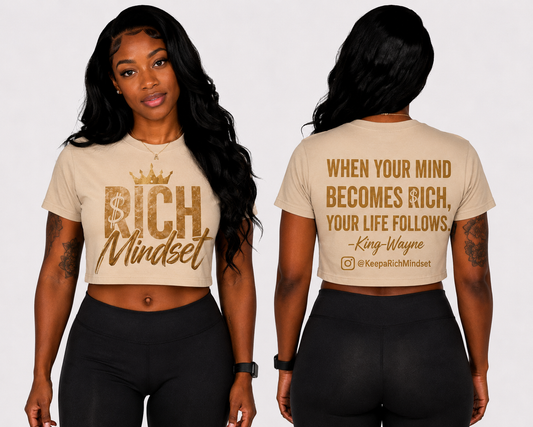 Women’s Crop Top Tan/Gold Rich Mind$et Signature Motivation Tee