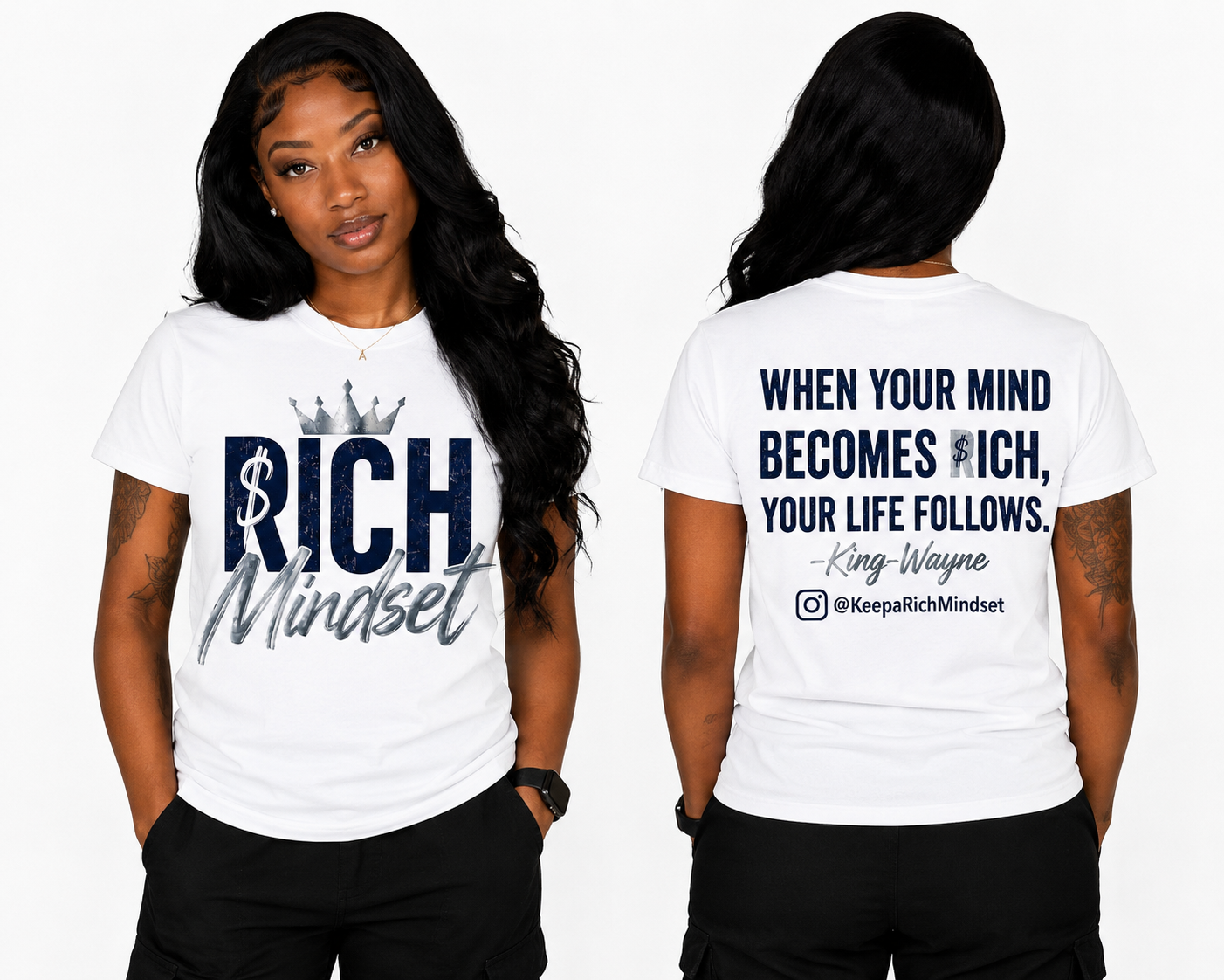 Navy Blue/Silver Rich Mind$et Signature Motivation Tee
