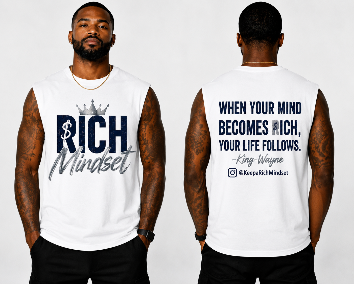 Men’s Cutoff Sleeve Blue Rich Mind$et Signature Motivation Tee