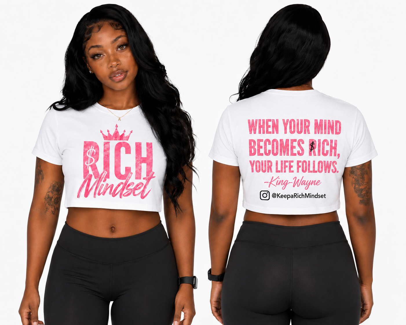Women’s Crop Top Pink Rich Mind$et Signature Motivation Tee